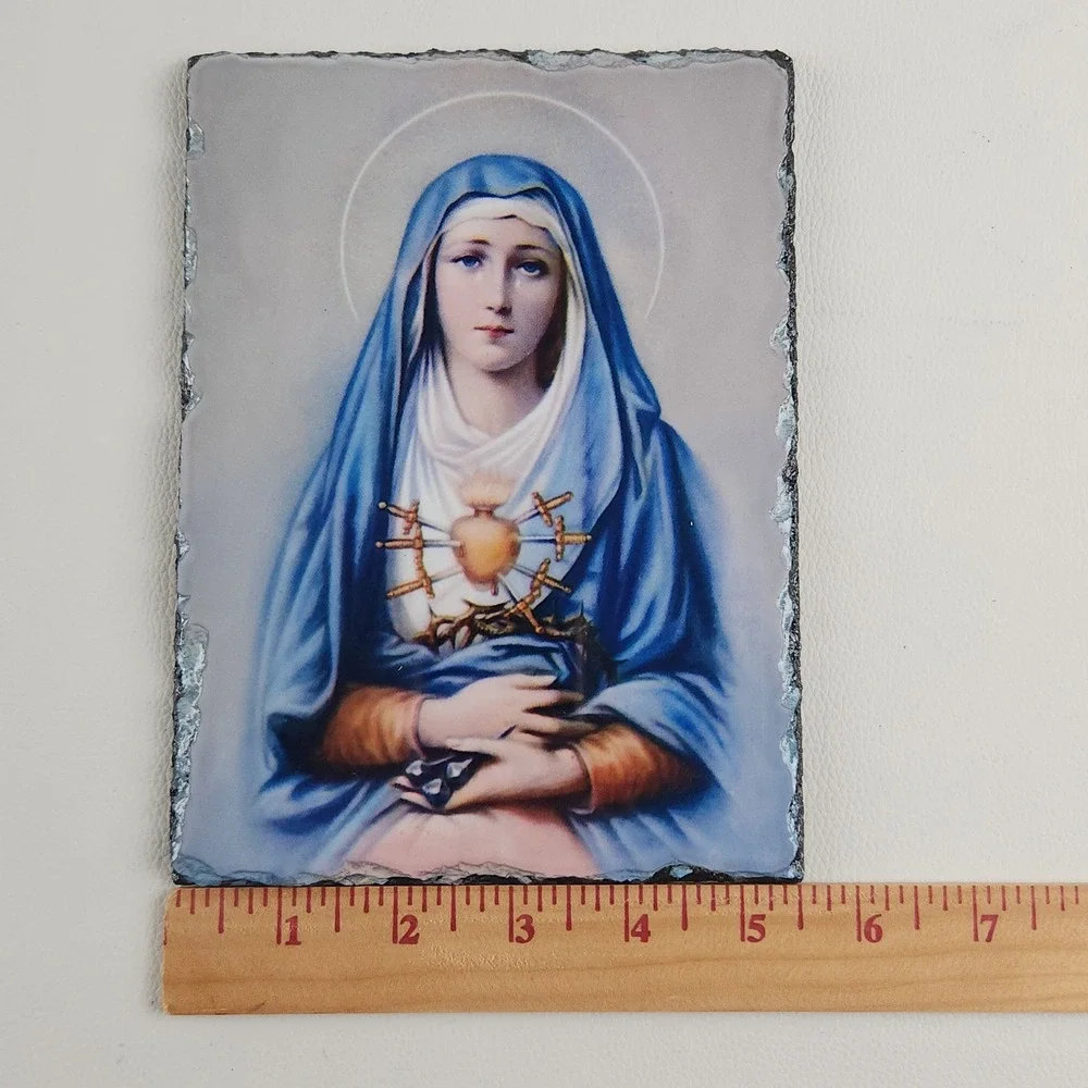 Our Lady of Sorrows Seven Sorrows of Mary Slate Plaque Conde Christian Decor